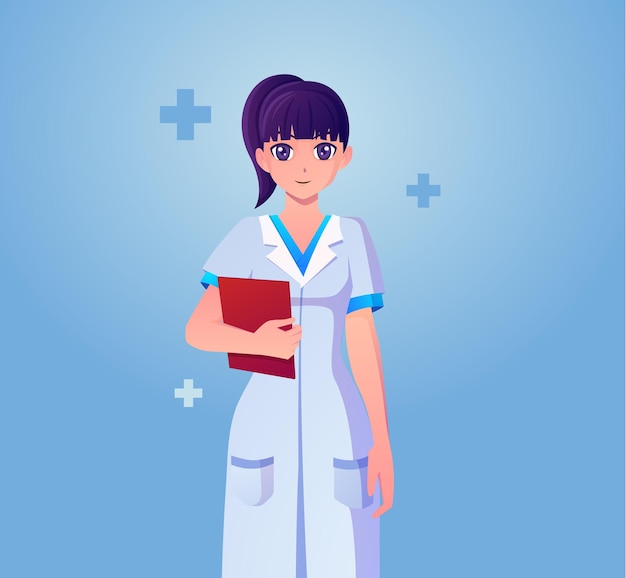 Felice Anime Carino Femmina Medico In Possesso Di Una Cartella