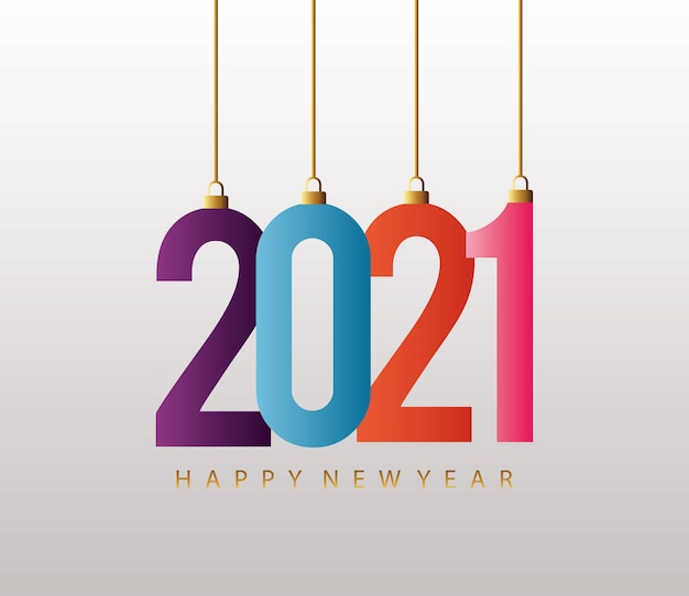 Felice anno nuovo 2021 carta colorata appeso illustrazione