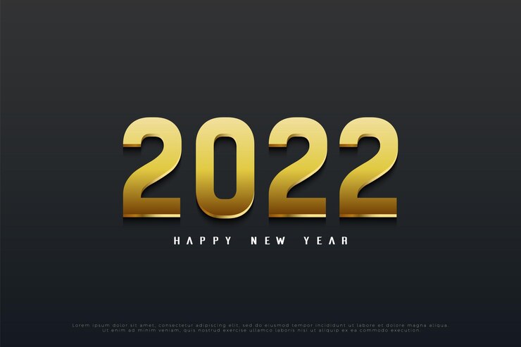 Felice anno nuovo 2022 con illustrazione di numeri 3d in oro