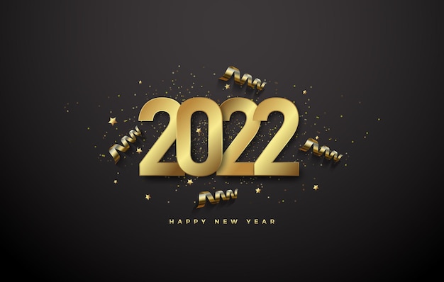 Felice anno nuovo 2022 con numeri d'oro e nastro d'oro realistico