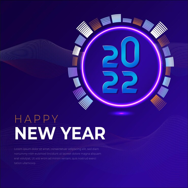 Felice anno nuovo 2022 con sfondo astratto di tecnologia per post sui social media