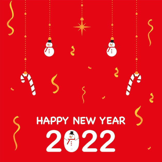 Felice Anno Nuovo 2022 e Merry Christmas New Year Garland Grafica vettoriale in stile piatto