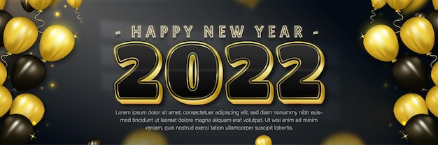 Felice anno nuovo 2022 modello di banner oro con palloncino