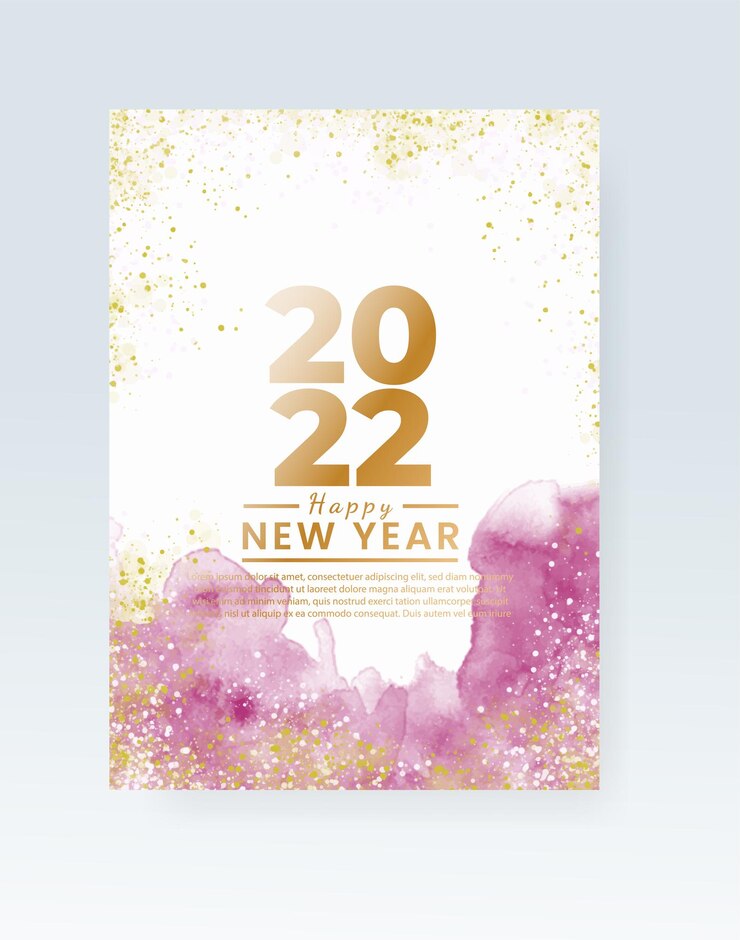 Vettore felice anno nuovo 2022 poster o modello di carta con schizzi di lavaggio ad acquerello