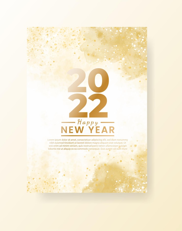 Vettore felice anno nuovo 2022 poster o modello di carta con schizzi di lavaggio ad acquerello