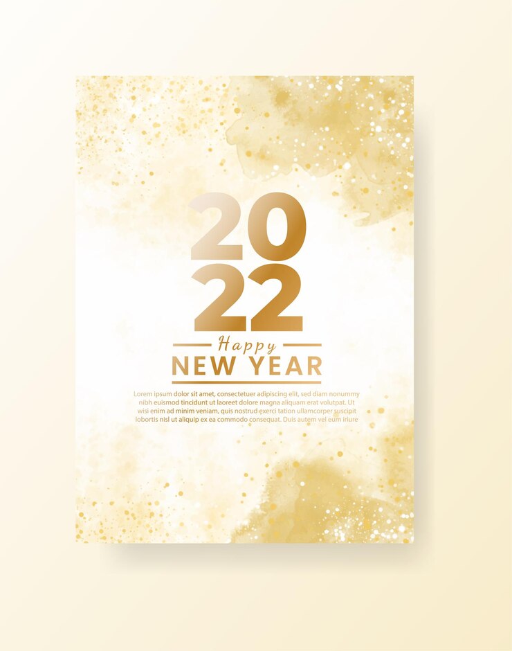 Vettore felice anno nuovo 2022 poster o modello di carta con schizzi di lavaggio ad acquerello