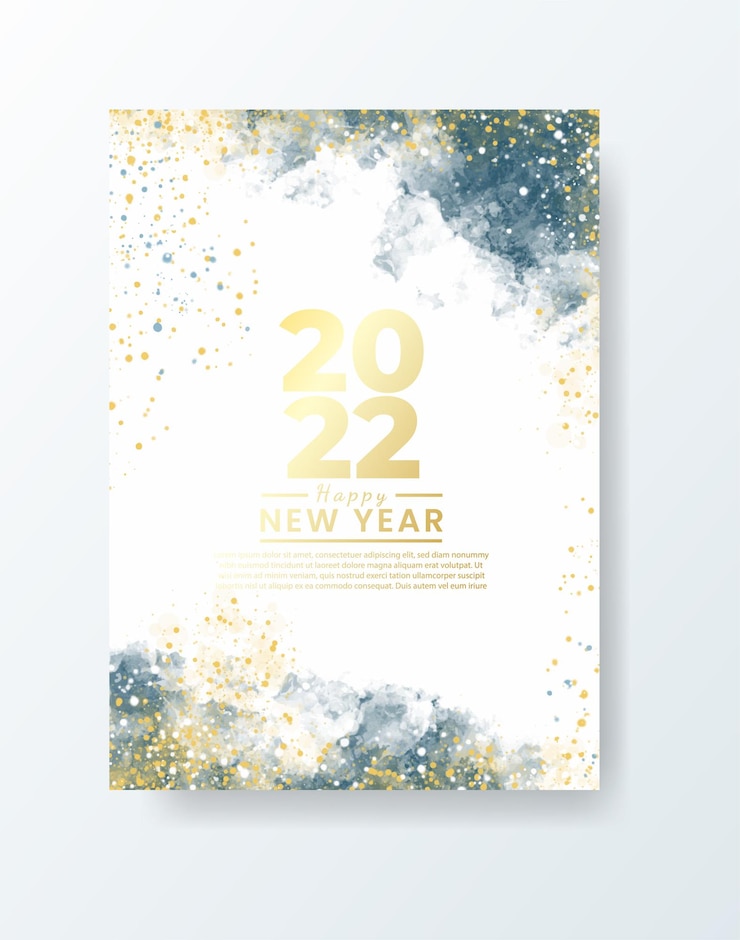 Vettore felice anno nuovo 2022 poster o modello di carta con schizzi di lavaggio ad acquerello