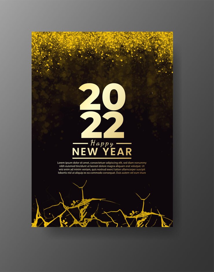 Vettore felice anno nuovo 2022 poster o modello di carta con schizzi di lavaggio ad acquerello