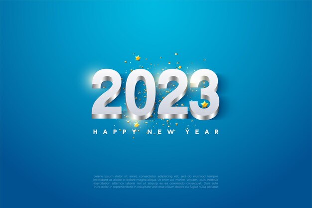felice anno nuovo 2023 con numeri 3d argento lucido.