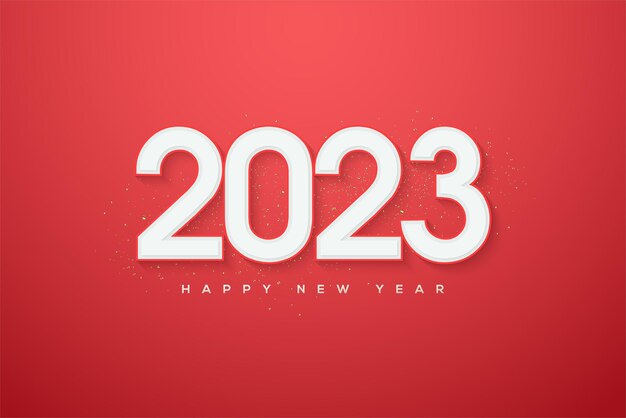 Felice anno nuovo 2023 con numeri bianchi su sfondo rosso