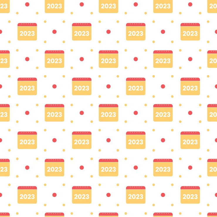 Vettore felice anno nuovo 2023 seamless pattern design con decorazione in mano disegnata fumetto piatto illustrazione