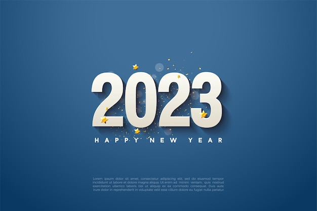 felice anno nuovo 2023 su sfondo blu con schizzi luminosi.