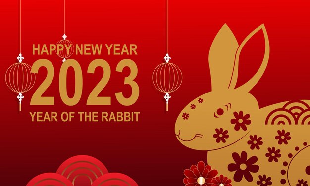 Felice anno nuovo cinese 2023 anno dello sfondo del logo dello zodiaco del coniglio