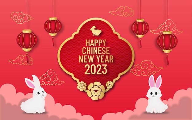 Felice anno nuovo cinese con l'illustrazione di due conigli