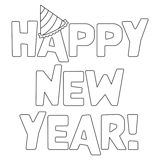 Felice anno nuovo isolato pagina da colorare per i bambini