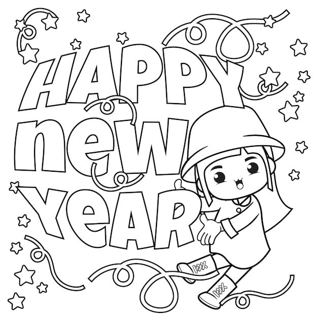 Felice anno nuovo libro da colorare con unicorno carino11