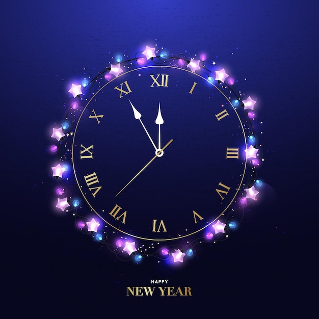 Felice Anno Nuovo orologio cinque minuti a mezzanotte