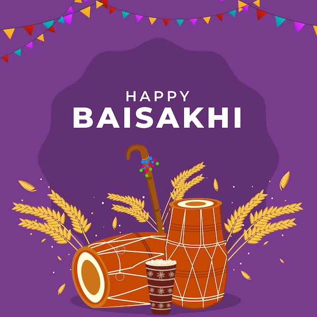 Felice Baisakhi, Sikh Festival Celebrazione Sfondo Arte Immagine Vettoriale