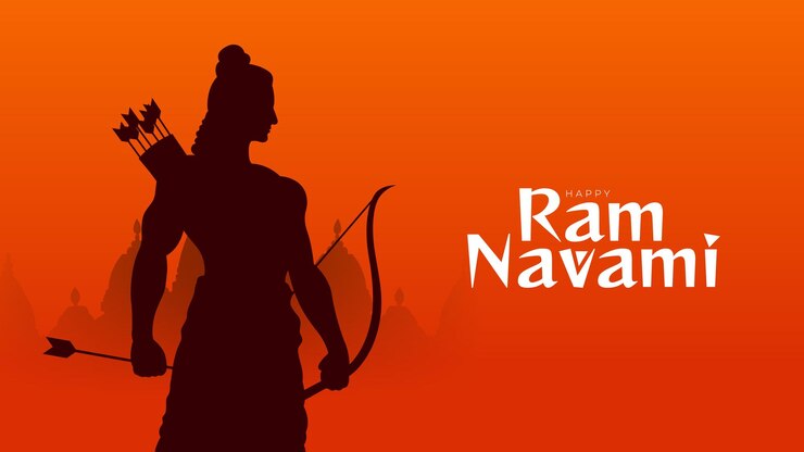 Vettore felice celebrazione di ram navami con la silhouette di lord rama