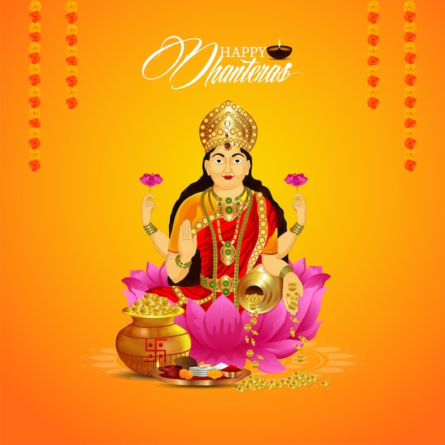 Felice dhanteras illustrazione vettoriale di Laxami con moneta d'oro pot