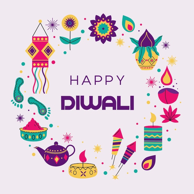 Felice Diwali Cartella di auguri per la festa indù Diwali con elementi moderni Illustrazione vettoriale