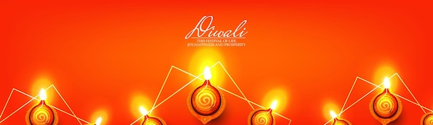 Felice Diwali con lampada ad olio realistica elegante Diya, carta regalo, poster, banner, sfondo di vendita grande