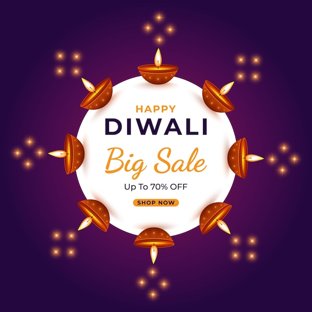 Felice Diwali Grande vendita Poster Background Design con Diya. Diwali Grande vendita fino al 70 percento di sconto.