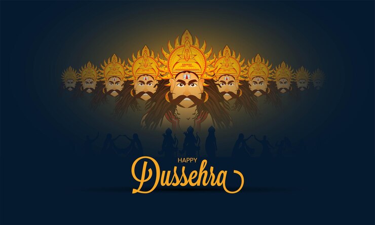 Vettore felice dussehra festival indiano celebrazione illustrazione vettoriale vittoria sul male