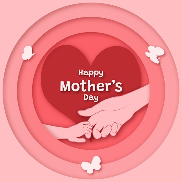 Felice festa della mamma sfondo Stratificazione di carta Art Papercut Heart Mom Love Instagram Post