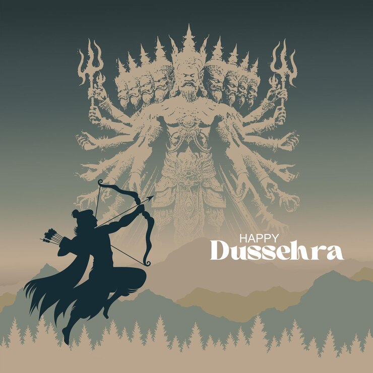Vettore felice festa di dussehra dell'india signore rama uccide ravana
