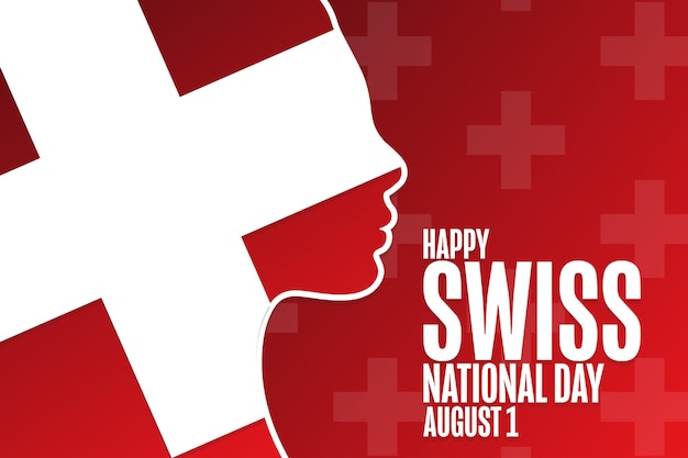Felice festa nazionale svizzera 1 agosto Concetto di vacanza Modello per poster di carta banner di sfondo con iscrizione di testo Illustrazione vettoriale EPS10