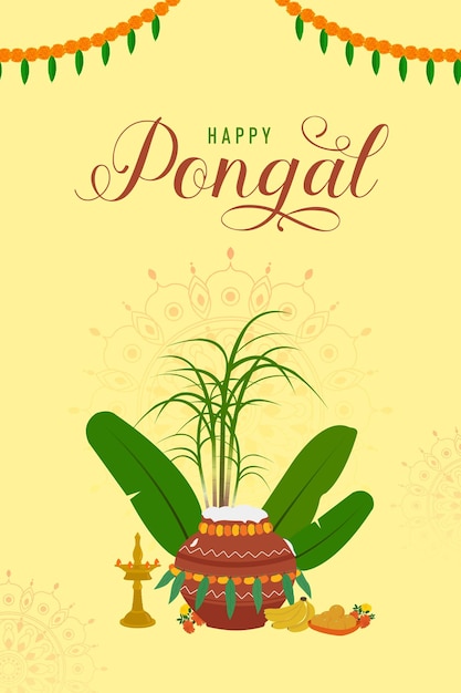 Felice festa religiosa di Pongal dell'India meridionale sfondo della celebrazione Onam illustrazione vettoriale