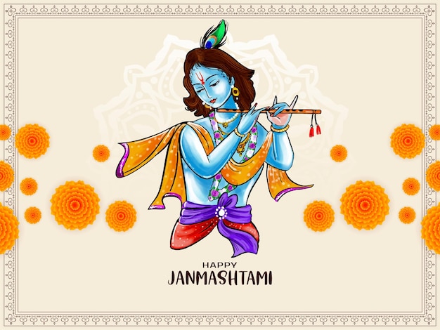 Felice festival janmashtami saluto decorativo sfondo vettoriale