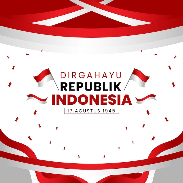 Felice Giornata dell'Indipendenza dell'Indonesia 17 agosto saluti con la bandiera dell'Indonia astratto vettore illustra