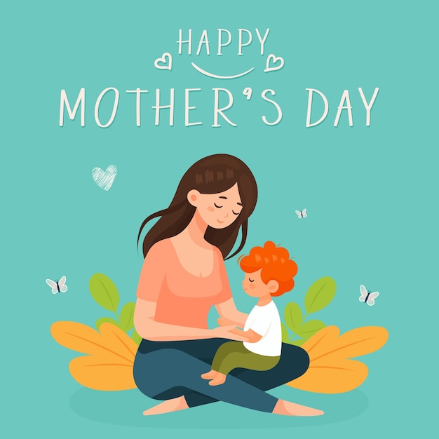 Felice Giornata delle Madri illustrazione vettoriale piatta con la mamma e il bambino che si abbracciano