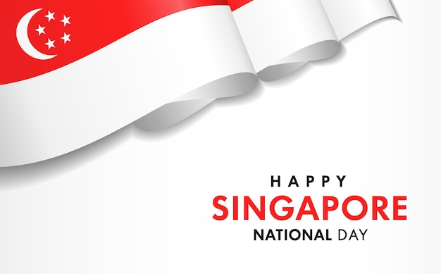 Felice Giornata Nazionale di Singapore con bandiera 3D che sventola bandiera patriottica di Singapore e testo