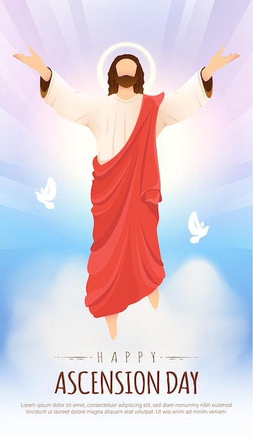 Felice giorno dell'Ascensione Design con Gesù Cristo in cielo illustrazione vettoriale Sacrificio del Messia