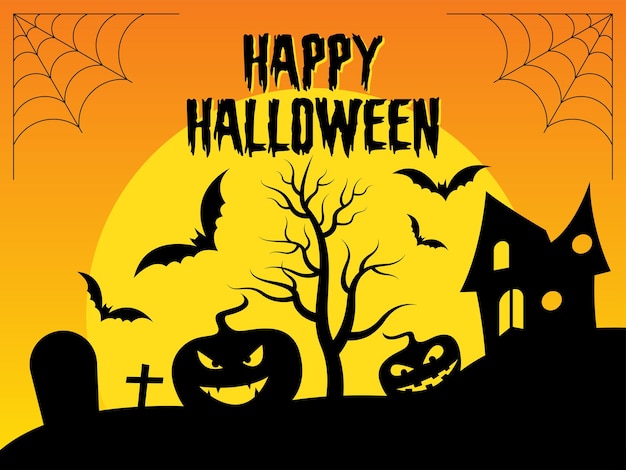 Felice giorno di Halloween con zucca e illustrazione vettoriale spaventosa