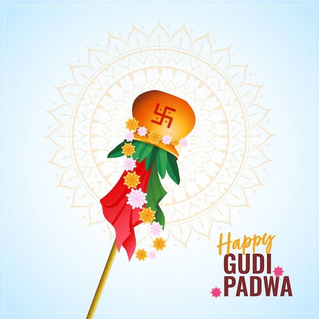 Felice Gudi Padwa celebrazione dell'India illustrazione con sfondo decorato