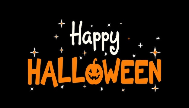 Felice Halloween Saluti in arancione e bianco adornati con stelle e una lampada