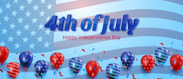 Felice indipendenza 4 luglio con palloncini e sfondo bandiera americana