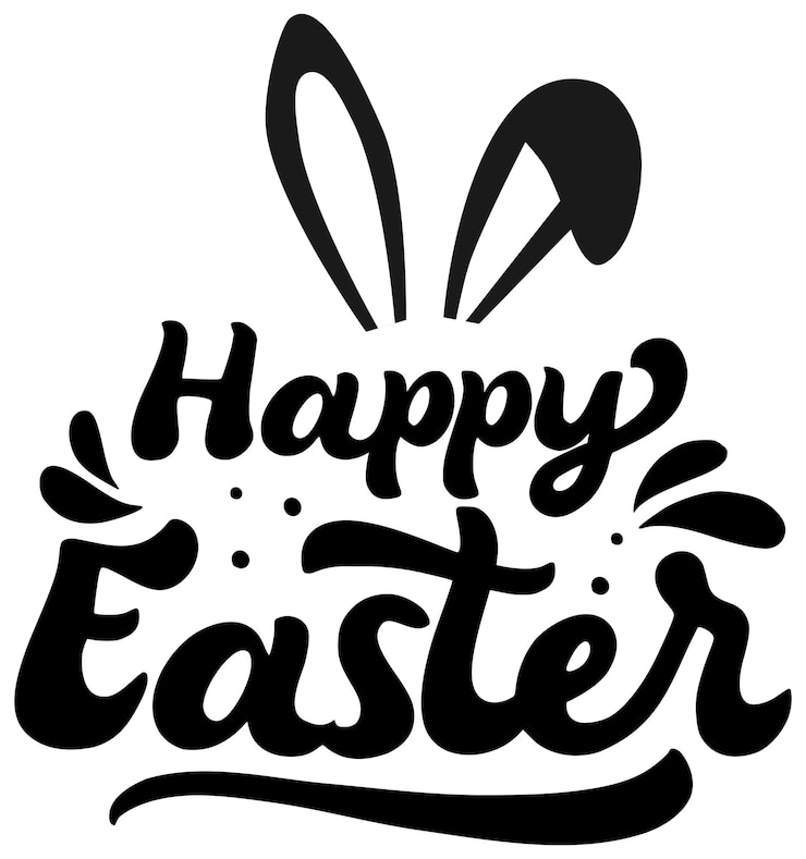 Vettore felice lettera di pasqua in caratteri a grassetto con orecchie di coniglio