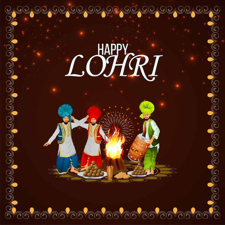 Vettore felice lohri celebrazione biglietto di auguri e sfondo