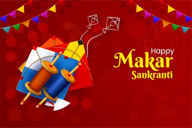 Felice makar sankranti festival vendita banner design con aquiloni illustrazione vettoriale