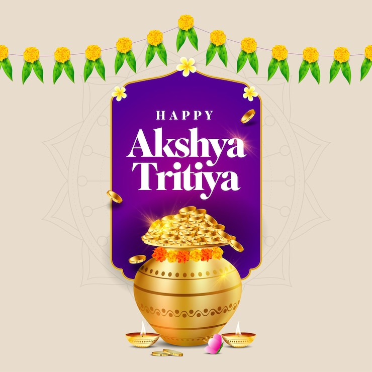 Vettore felice modello di festival akshaya tritiya con elementi festivi