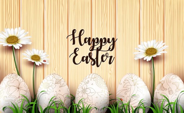 Felice Pasqua con orecchie di coniglio e uova colorate