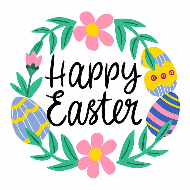 Felice Pasqua con uova di Pasqua e ghirlande