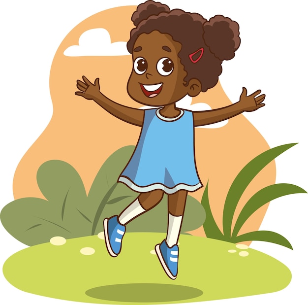 Felice ragazza afroamericana che salta all'aperto