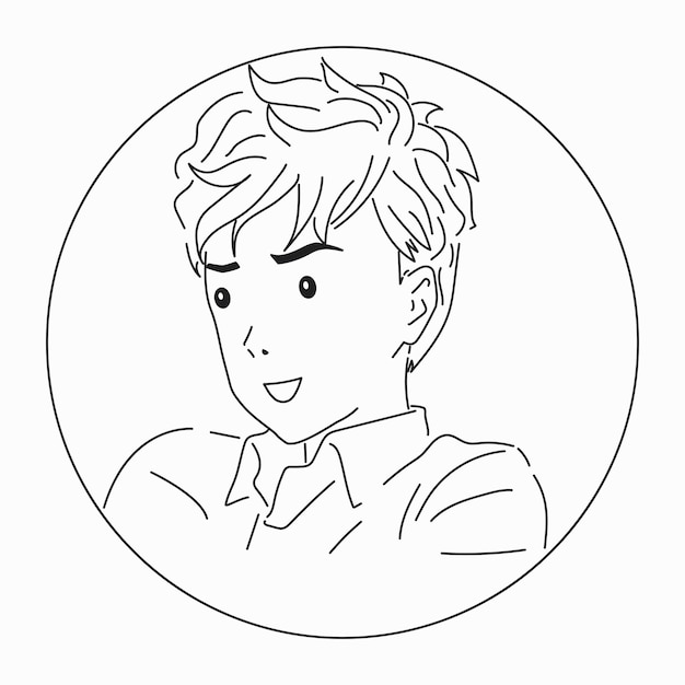 Felice ragazzo o ragazzo in bianco e nero Avatar con un sorriso Illustrazione vettoriale in stile manga