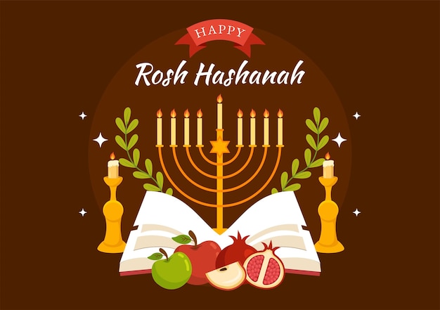 Felice Rosh Hashanah Illustrazione vettoriale della festa del capodanno ebraico con miele e ape nei modelli